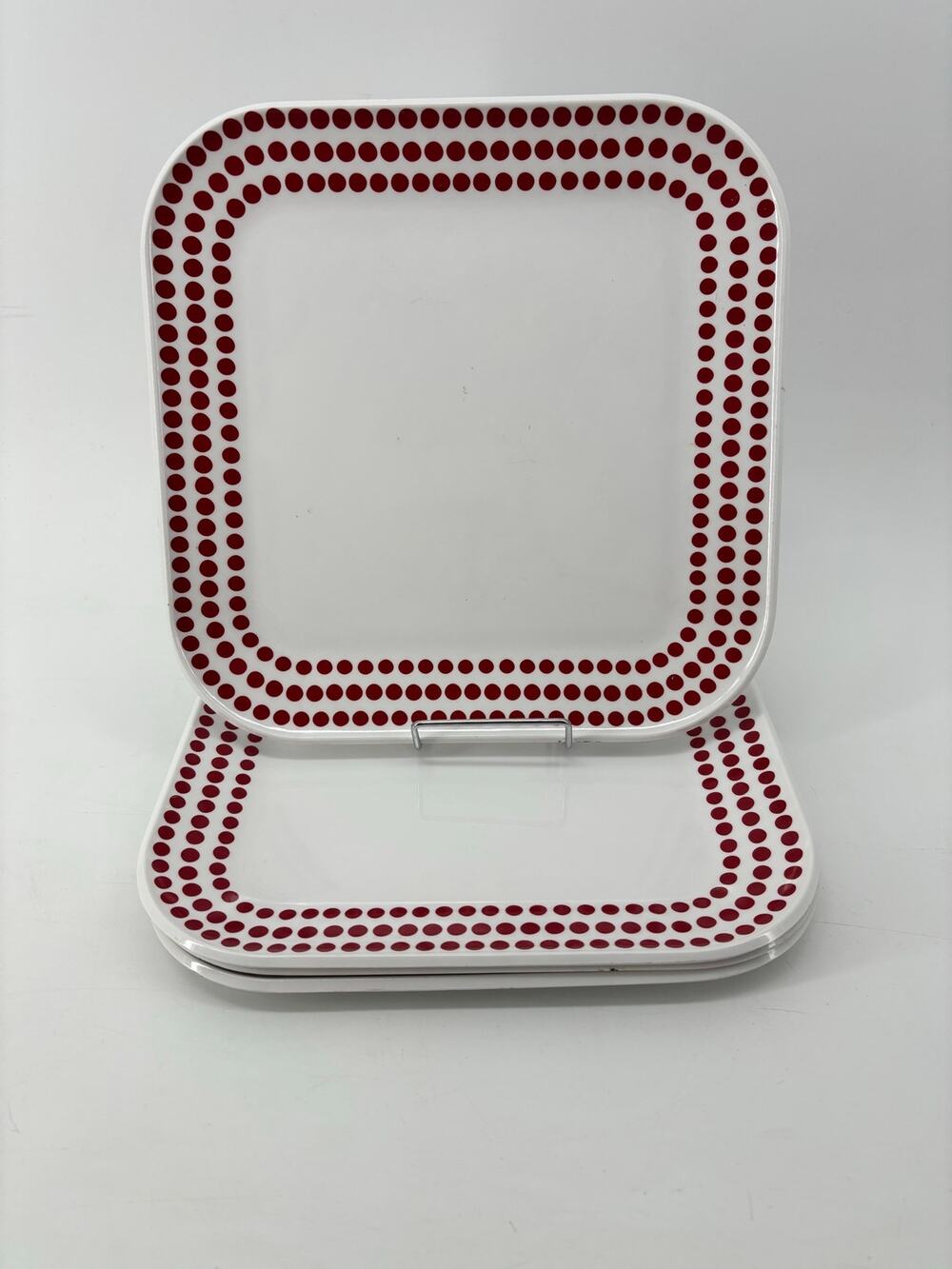 Room Essentials Set of 4 Melamine Plates Red Polka Dot Replacement Square
